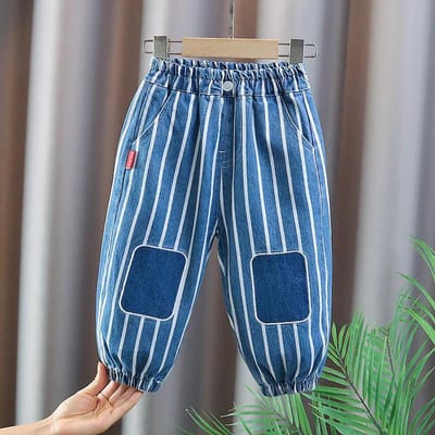 Boys Jeans Women Spring and Autumn Wear Pants Fashion Casual Pants Loose Ankle Pants 90 bleu