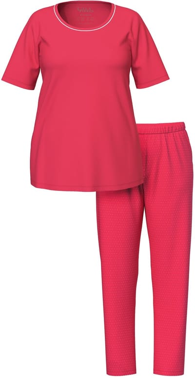 Ulla Popken - Dames - Pyjama tweedelig stippen korte mouw - Fuchsiarood - Maat 42+
