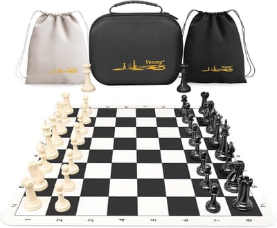 Toernooi Schaakset met 20 Inch Silicone Schaakbord en 3.5 Inch Koning Hoogte, Quadruple Weighted Staunton Schaakstukken met 2 Extra Koninginnen, Professionele Draagbare Schaakset met Opbergtas