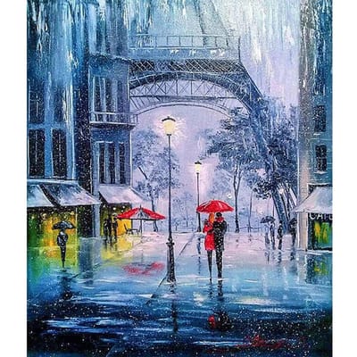 Peinture diamant thème «amoureux marchant sous la pluie», broderie 5D, point de croix, strass, mosaïque, à faire soi-même 20X30CM gray