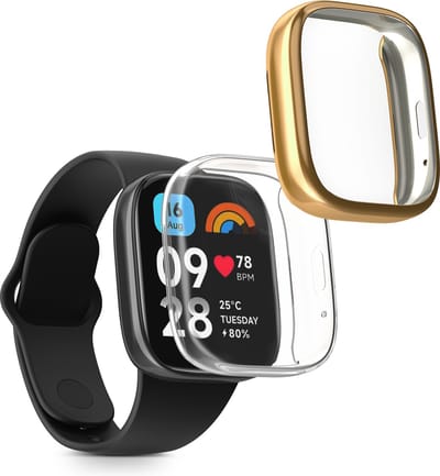 kwmobile 2x smartwatch hoes geschikt voor Xiaomi Redmi Watch 3 Active hoesje - Siliconen sporthorloge cover - Activity tracker case in transparant / goud