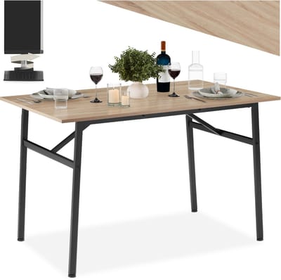 tectake® Eettafel voor 4 Personen – Keukentafel 120 x 75 x 76 cm – Eettafel in Industrieel Design – Tafel voor Eetkamer, Keuken, Woonkamer & Kantoor – Zwart Metaal Frame - lichtbruin