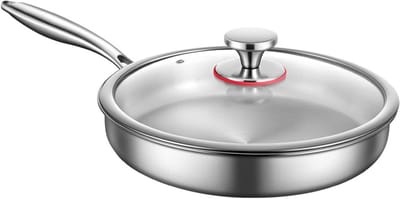 Roestvrijstalen Koekenpan - Grote Bakpan - Keuken Koken - 7-laags Composiet - 28cm Diameter - Zilverkleurig