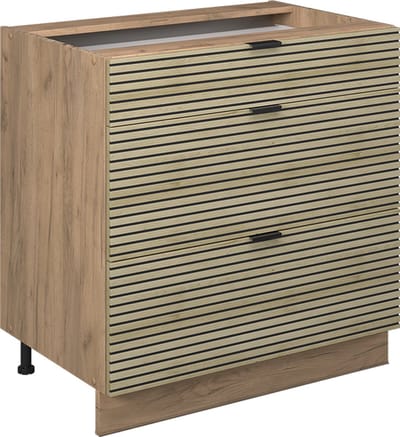 Vicco Fame-Line Keukenonderkast – 80 cm met 3 laden, WB Antraciet Eiken paneel