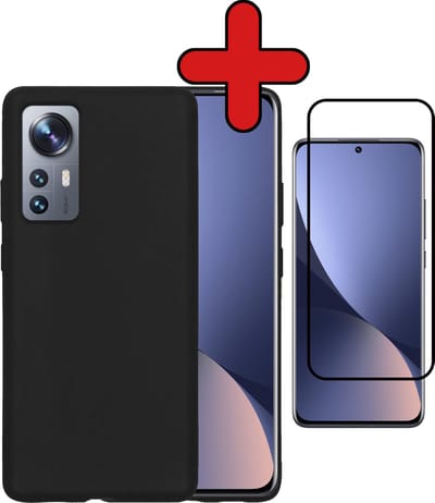 Hoesje - Met Screenprotector - Geschikt voor Xiaomi 12 - Sterk & Shockproof - Telefoon Hoes - Back Cover - Siliconen Case - Telefoonhoes - Zwart