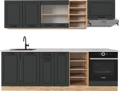 Vicco R-Line Complete keukeneenheid – 240 cm, WB Marmer Antraciet landhuis/gouden eik
