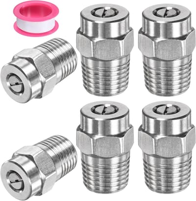 6 Stuks Vervangende Spuitmonden - 40 Graden 1/4 Inch NPT Mannetje voor Hogedrukreinigers, RVS met Dichtband, Ideaal voor Effectieve Reiniging en Tuinonderhoud