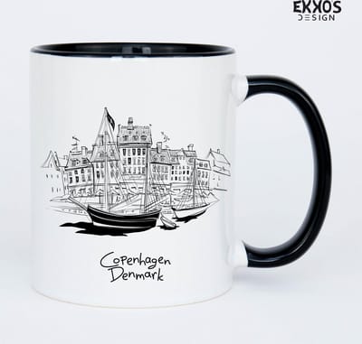 Copenhagen Denmark mok - Cadeau voor vrouw - Cadeau voor man Vaderdag - Moederdag - Cadeau voor haar - Cadeau voor hem - Mannen cadeautjes - Papa cadeau - Mokken en bekers - Cadeau voor vader - Valentijndag - Theeglazen - Koffiemok