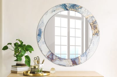 Wallfluent Bedrukte Ronde Spiegel - Ronde Spiegel Met Print Abstracte Kunst - 60 cm / 46 cm - Blauw - Blauw Ronde Wandspiegel Met Print - Slaapkamerspiegel - Badkamerspiegel - Gang - Kleedkamer - Ronde vorm
