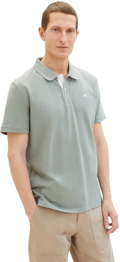 Tom Tailor - Piqué poloshirt met geborduurd logo - Maat S - iced grey mint