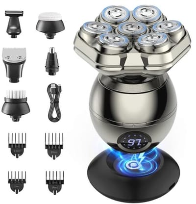 iWarmbase Scheerapparaat voor heren, 7D elektrisch scheerapparaat voor heren, 6-in-1, tondeuse, kaal scheerapparaat, magnetisch, afneembaar, nat/droog, waterdicht IPX7, voor kale mannen, met