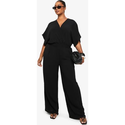 boohoo Dames PLUS BLOUSON MOUW MET BLOSON MOUWEN JUMPSUIT MET WijDE PijPEN | Zwart | Maat: 44