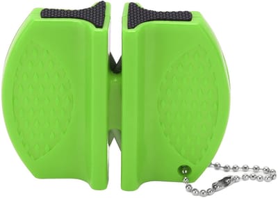 Dailygoods- Messenslijper Draagbaar - Dubbelzijdig - Antislip Handgreep - Hoogwaardig Materiaal - Keramische Staven - Haakketting - Messen Slijper