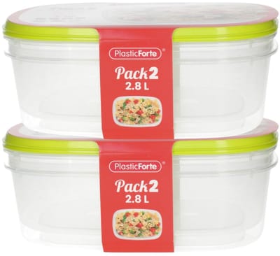 Plasticforte Vershoudbakjes - 4x stuks - 2.8 liter - herbruikbaar - transparant/lime - kunststof - magnetron - vriezer