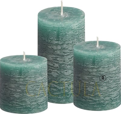 Cactula set van 3 rustieke stompkaarsen in Trendy Groen kleur | 7x7 7x11 en 7x16 cm
