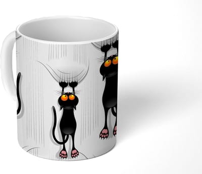 Mok - Koffiemok - Patroon - Kat - Zwart - Jongens - Meisjes - Kinderen - Kids - Mokken - 350 ML - Beker - Koffiemokken - Theemok