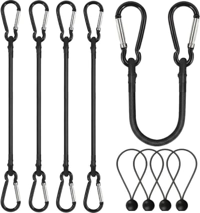 Elastisch touw - Spanband met haak - Bagage vastzetten - Dubbele veiligheidshaak - 4 stuks 305 cm - Zwart