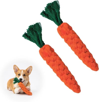 Robuust kauwspeelgoed van gevlochten touw, 2 stuks wortelvormig hondenspeelgoed voor tandreiniging en interactief spel voor kleine en middelgrote honden en puppy's