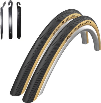 2x Racefietsbanden 28 inch (25-622) met Witte Strepen - Inclusief 3 Bandenlichters
