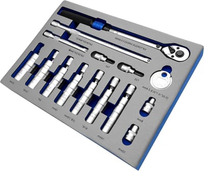 15-delige Universele Steekas Koppeling met Magnetische Bougiesleutel, Inclusief Ratelsleutel en Bougie Versteller voor 14mm, 16mm, 18mm, 21mm, 9/16", 5/8", 3/4" en 13/16" Bougies