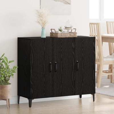 vidaXL - Dressoir - Zwart - eiken - 34 - x - 90 - x - 80 - cm - Bewerkt - hout
