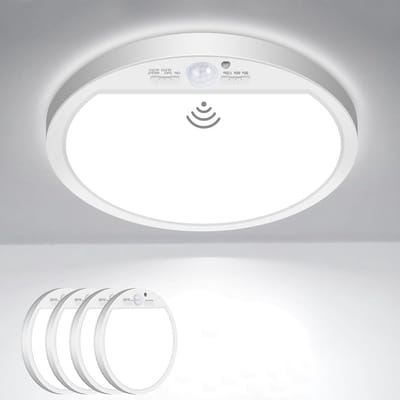Set van 4 LED Plafondlampen met Bewegingsmelder - Dimbaar Wit Licht - 15W Plafondsensorlamp