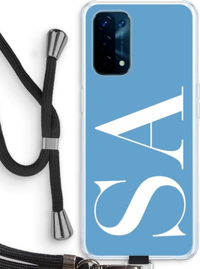 Gepersonaliseerd - Case Company® - Hoesje met koord geschikt voor Oppo A74 5G hoesje met Koord - Monogram N°2 - Telefoonhoesje met Zwart Koord - Bescherming aan alle Kanten en Over de Schermrand