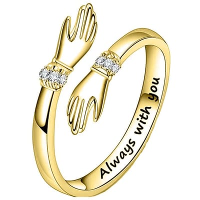 Huitan Handvormige Vingerringen voor Vrouwen Gegraveerd Altijd bij je Letters Fancy Liefde Cadeau Kristal Zirkonia Mode Sieraden resizable beige
