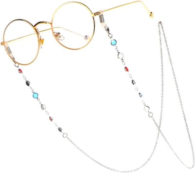 Brillenketting - Brilkoord Ketting - Veilig Bril Dragen - Kleurrijke Glaskralen - 78 cm - Zilver