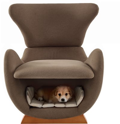 Wishdor Loungestoel met Huisdiernis - Fauteuil voor Kat & Hond - Krasbestendig - Hout & Stof - Bruin - 66x69x76 cm
