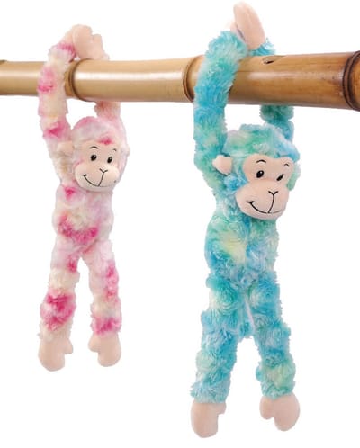 PIA Soft Toys - Pluche Knuffeldier - Hangaap roze / blauw 30 cm