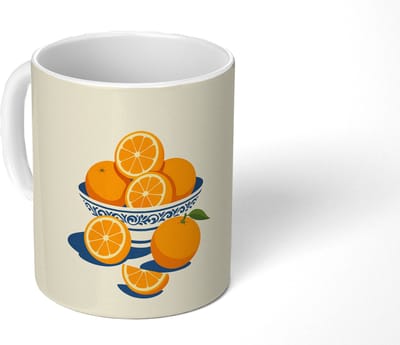 Mok - Koffiemok - Schaal - Minimalistisch - Oranje - Sinaasappels - Mokken - 350 ML - Beker - Koffiemokken - Theemok