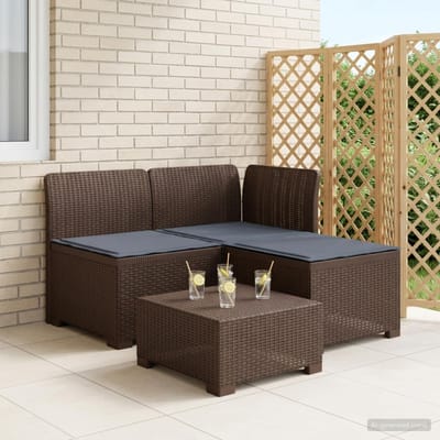 vidaXL - 3-Zits - Tu - bank - met - Kussens - Rattan - Look - 3-zits - PP - Bruin