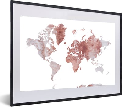 Poster in lijst - Fotolijst 60x40 cm - Posters - Wereldkaart - Marmer - Rood - Posterlijst zwart - Decoratie - Wanddecoratie woonkamer - Muurdecoratie slaapkamer