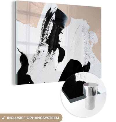 MuchoWow® Glasschilderij 120x90 cm - Schilderij acrylglas - Zwart - Abstract - Design - Foto op glas - Schilderijen