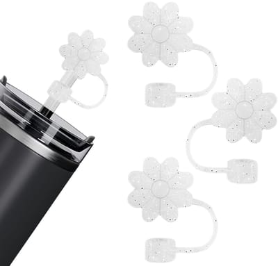 Dailygoods- Thermosbeker Praktische Set - 3 Rietjesdeksels - Stofdicht - Beschermend - Aanpasbaar - Strakke Pasvorm - Drinkbeker