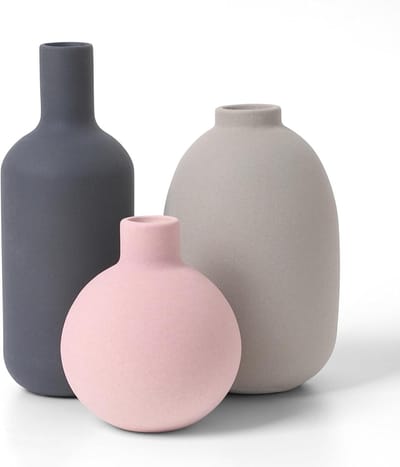 Allecta - Set van 3 Keramische Vazen voor Modern en Neutraal Huis Decor - Woonkamer, Dinertafel, Keuken - Minimalistische Decoratie met Matte Recht, Ovaal en Balvorm.
