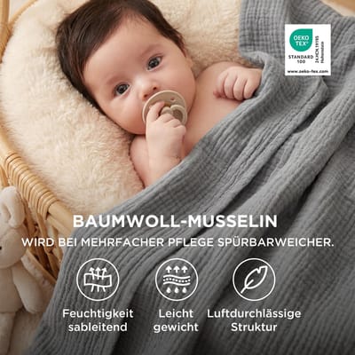 Dailygoods- Mousseline Deken 100% Katoen - Zachte/Speelse Deken - Ademend - Lichtgewicht - Zomerdeken - 130 x 150 cm