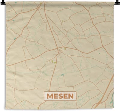 Wandkleed - Wanddoek - Kaart - Plattegrond - Mesen - Stadskaart - België - 180x180 cm - Wandtapijt