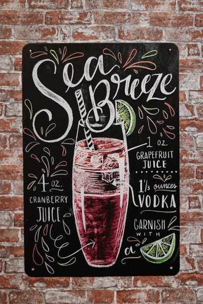 Wandbord - Sea breeze - Metalen wandbord - Cocktail - Mancave - Mancave decoratie - Metal sign - metalen borden - Decoratie - Metalen decoratie - Cocktail bordje - 20 x 30cm - UV bestendig - Cave & Garden