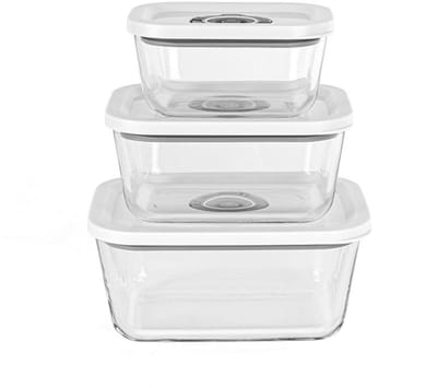 Rommelsbacher VCG 1 – Vacuüm glazen bewaardozen (set van 3) – Borosilicaatglas – BPA-vrije deksels – 350 ml / 670 ml / 1100 ml – Geschikt voor vriezer & oven