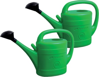 Combi-set kunststof bloemen/planten gieters met broeskop/sproeikop groen 10 en 14 liter