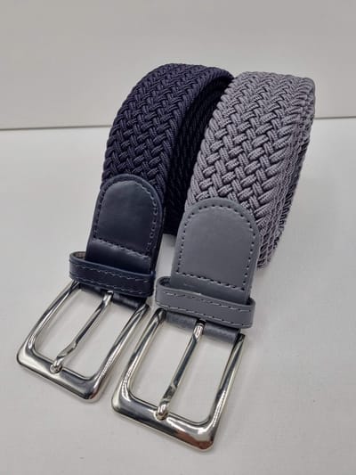 2 pack deal - Elastische riem - gevlochten broekriem - dames en heren riemen - kleur 1 Blauw 2 Grijs 105 cm