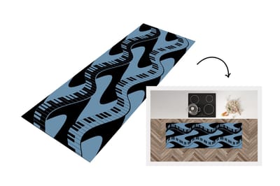 Keukenloper - Loper keuken - Patronen - Piano - Blauw - Jaren 20 - 150x50 cm - Keukenloper vinyl