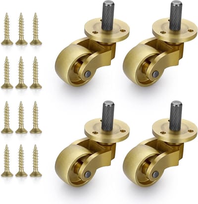 Set van 4 universele meubelwielen van massief messing, 360° draaibaar, 25 mm diameter voor meubels en decoratie