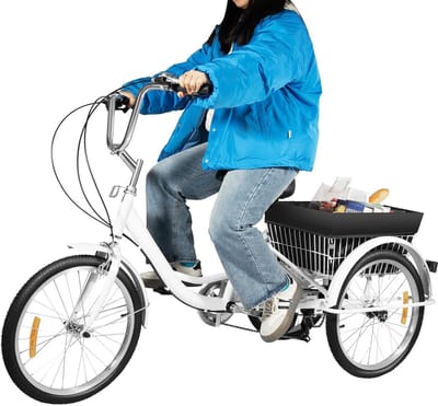 Driewieler voor volwassenen - Lastfiets boodschappen - Comfortabel vervoer - 8 versnellingen mand - 20 inch wielen - Wit zwart