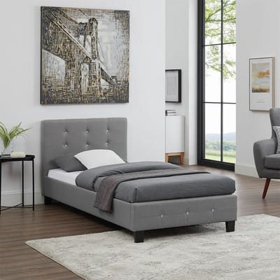 Gestoffeerd bed DELAWARE 90x200 cm, incl. lattenbodem in grijs