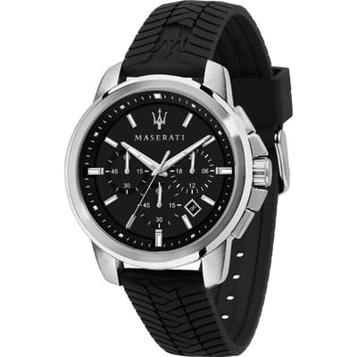 Maserati Successo Zwart Zwart Siliconen/Rubber Heren Quartz Chronograaf R8871621014 zwart