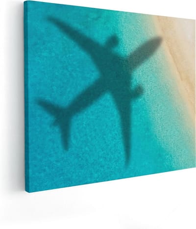 Artaza Canvas Schilderij Zeezicht - 50x40 cm - Wanddecoratie Strand - Muurdecoratie Vliegtuig - Kamer Accessoires