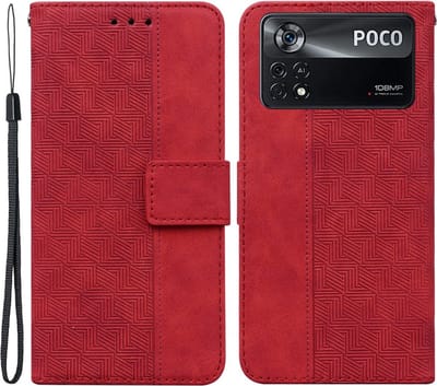 Coverup Hoesje - Geschikt voor Xiaomi Poco X4 Pro 5G Hoesje - Coverup Geometric Book Case - Rood